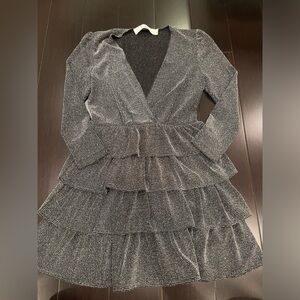 IRO ruffle  Black and Silver Tiered Dress